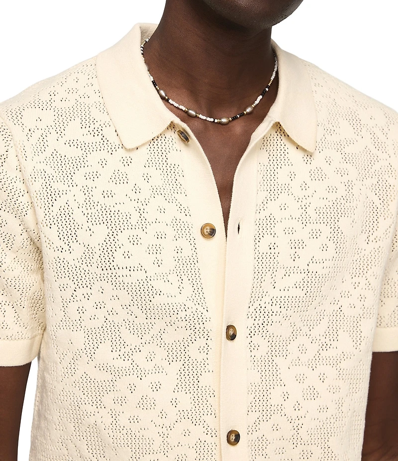 Lucky Brand Intarsia Lace Short Sleeve Sweater