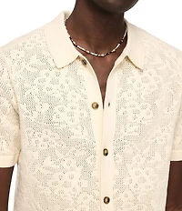 Lucky Brand Intarsia Lace Short Sleeve Sweater
