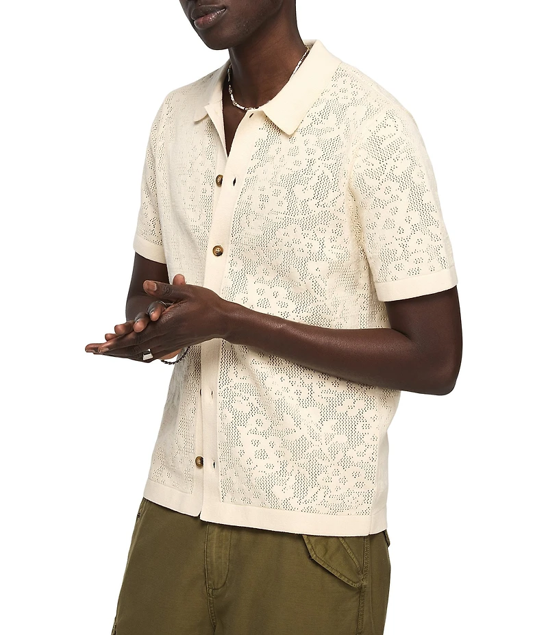 Lucky Brand Intarsia Lace Short Sleeve Sweater