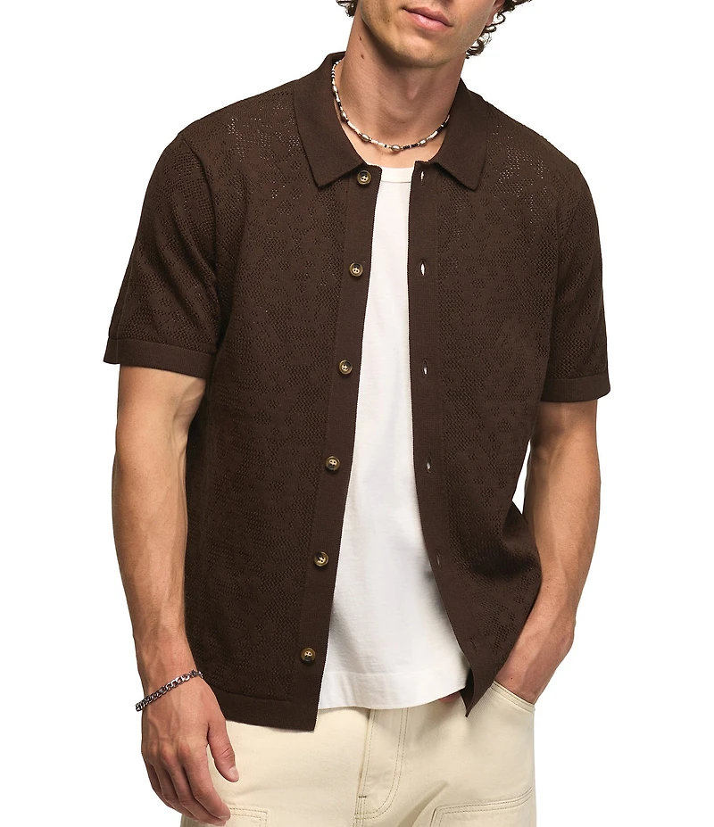 Lucky Brand Intarsia Lace Short Sleeve Sweater
