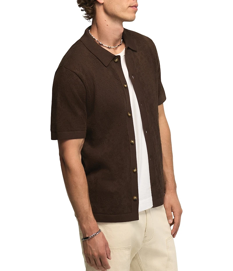 Lucky Brand Intarsia Lace Short Sleeve Sweater