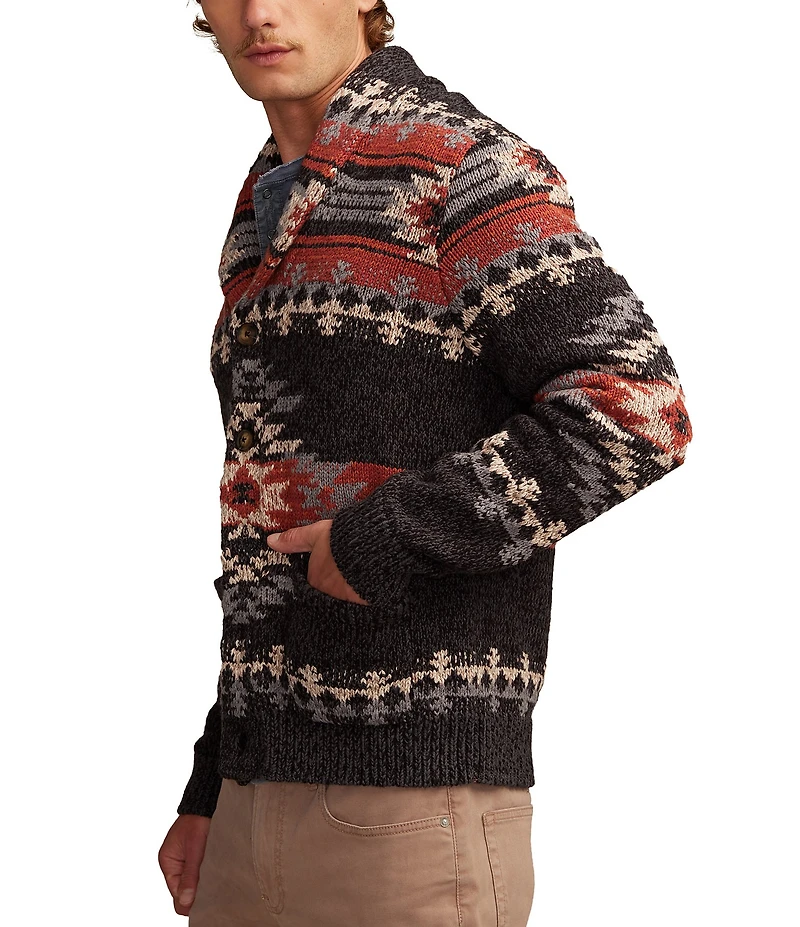 Lucky Brand Intarsia Shawl Collar Long Sleeve Cardigan