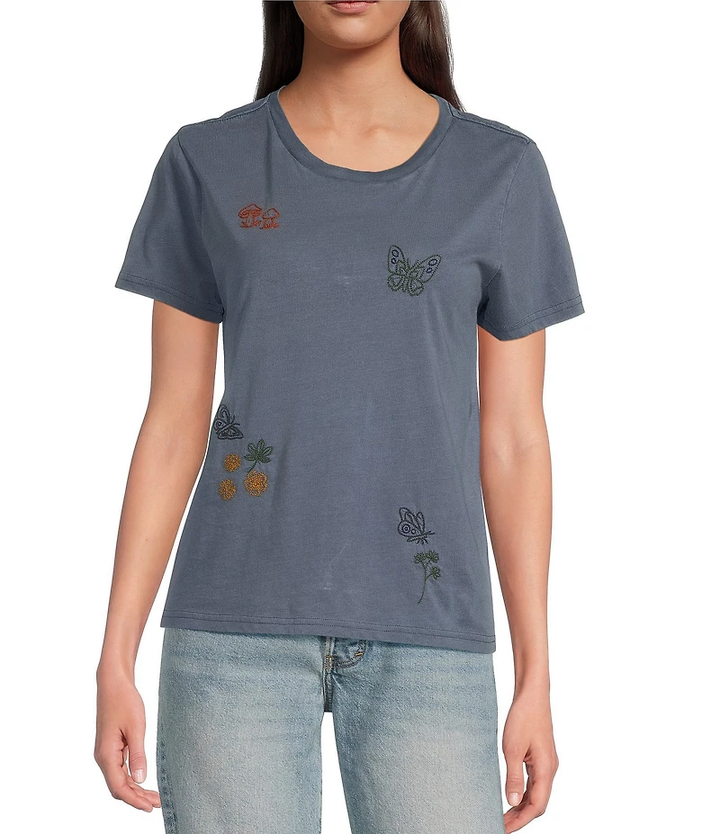 Lucky Brand Knit Butterfly Crew Neck Short Sleeve Tee