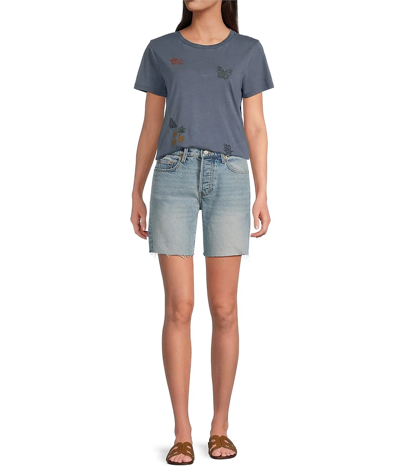 Lucky Brand Knit Butterfly Crew Neck Short Sleeve Tee