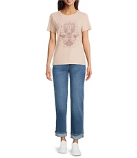 Lucky Brand Knit Butterfly Hamsa Design Crew Neck Short Sleeve Tee