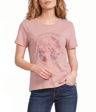 Lucky Brand Knit Celestial Butterfly Crew Neck Short Sleeve Tee