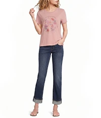 Lucky Brand Knit Celestial Butterfly Crew Neck Short Sleeve Tee