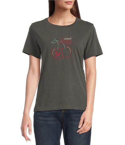 Lucky Brand Knit Cherry Coke Graphic Crew Neck Short Sleeve Tee