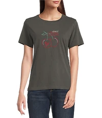 Lucky Brand Knit Cherry Coke Graphic Crew Neck Short Sleeve Tee