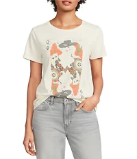 Lucky Brand Knit Cowgirl Card Print Crew Neck Short Sleeve Tee