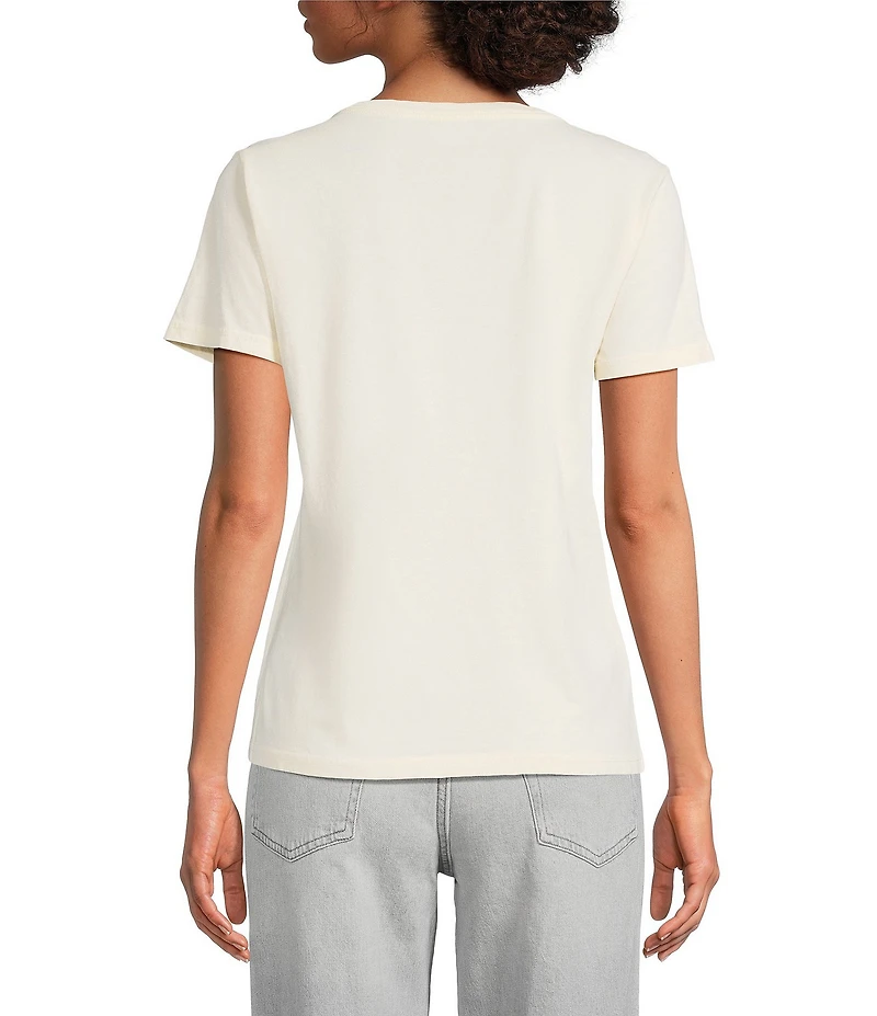 Lucky Brand Knit Cowgirl Card Print Crew Neck Short Sleeve Tee