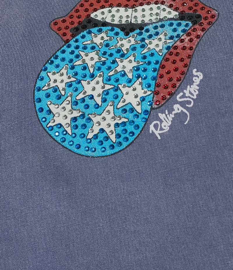 Lucky Brand Knit Crew Neck Short Sleeve Rolling Stones Americana Graphic Design Tee Shirt
