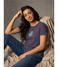 Lucky Brand Knit Crew Neck Short Sleeve Rolling Stones Americana Graphic Design Tee Shirt