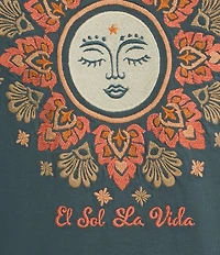 Lucky Brand Knit Crew Neck Long Sleeve Embroidered Sun Shirt
