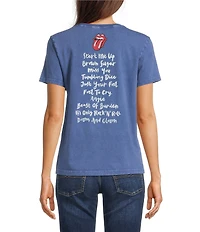 Lucky Brand Knit Crew Neck Short Sleeve Rolling Stones Patch Tee