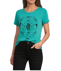 Lucky Brand Knit Crew Neck Short Sleeve Butterfly Print Tee