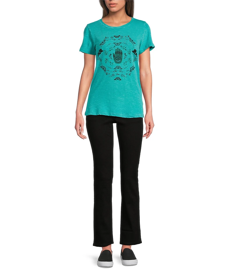 Lucky Brand Knit Crew Neck Short Sleeve Butterfly Print Tee