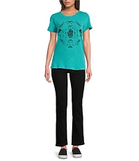 Lucky Brand Knit Crew Neck Short Sleeve Butterfly Print Tee