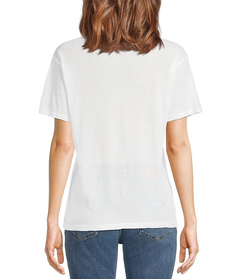 Lucky Brand Knit Crew Neck Short Sleeve Destination Stamp Tee