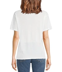 Lucky Brand Knit Crew Neck Short Sleeve Destination Stamp Tee