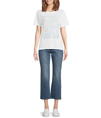 Lucky Brand Knit Crew Neck Short Sleeve Destination Stamp Tee