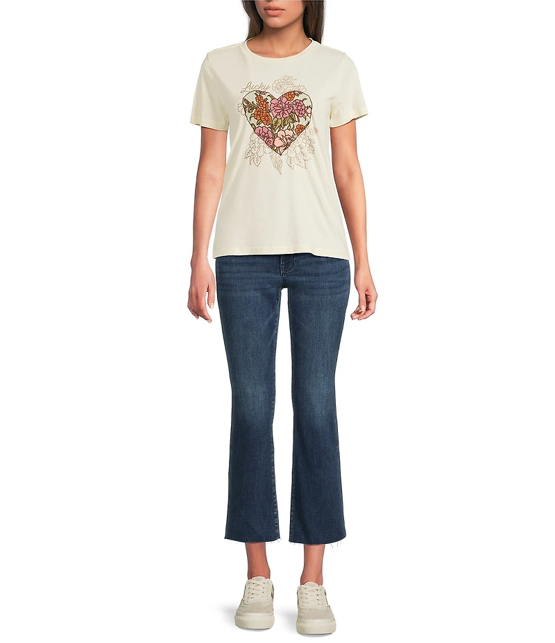 Lucky Brand Knit Crew Neck Short Sleeve Heart Print Tee