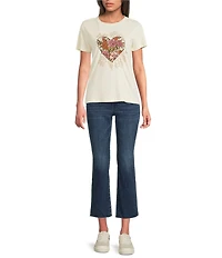 Lucky Brand Knit Crew Neck Short Sleeve Heart Print Tee