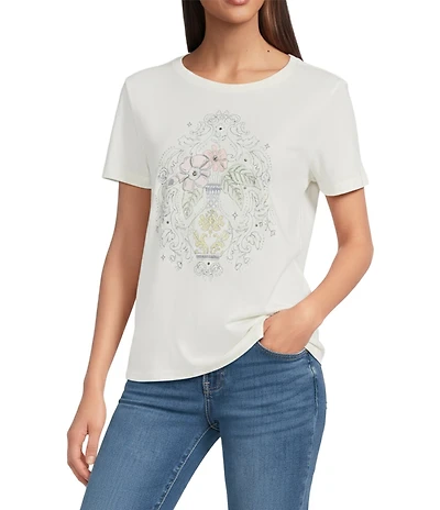 Lucky Brand Knit Floral Vase Graphic Crew Neck Short Sleeve Tee