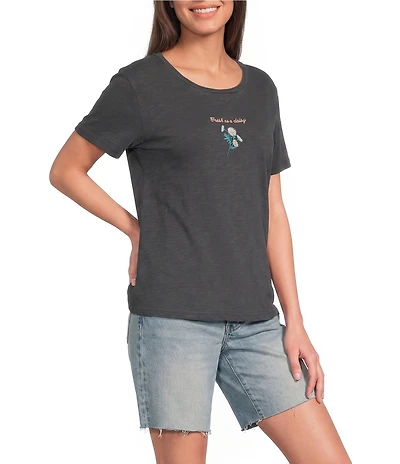 Lucky Brand Knit Fresh As A Daisy Graphic Crew Neck Short Sleeve Tee