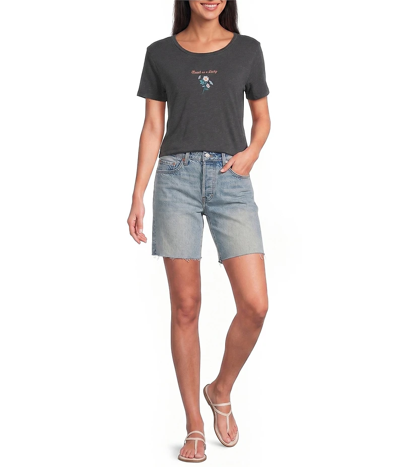 Lucky Brand Knit Fresh As A Daisy Graphic Crew Neck Short Sleeve Tee