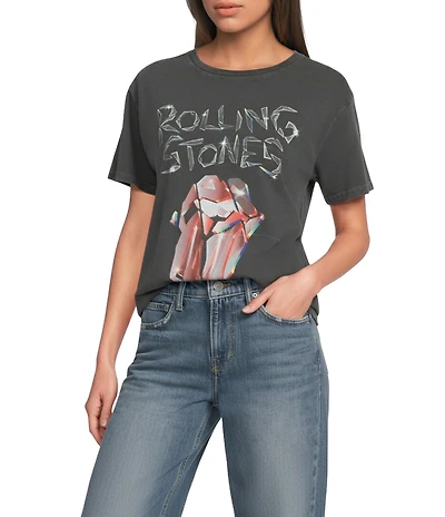 Lucky Brand Knit Front Rolling Stones Crew Neck Short Sleeve Tee