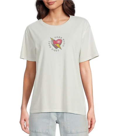 Lucky Brand Knit Good Vibes Print Crew Neck Short Sleeve Boyfriend Tee