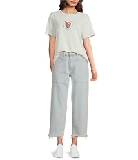 Lucky Brand Knit Good Vibes Print Crew Neck Short Sleeve Boyfriend Tee