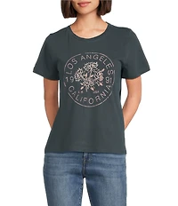 Lucky Brand Knit Graphic Print Crew Neck Short Sleeve Tee Shirt
