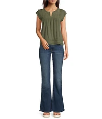 Lucky Brand Knit Lace V-Neck Short Sleeve Top
