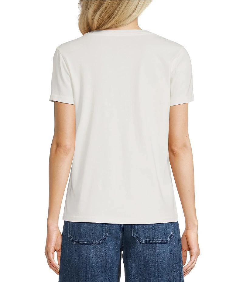 Lucky Brand Knit Lucky Ribbon Front Design Crew Neck Short Sleeve Tee