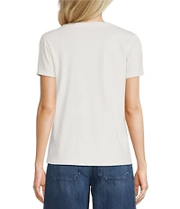 Lucky Brand Knit Lucky Ribbon Front Design Crew Neck Short Sleeve Tee