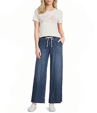 Lucky Brand Knit Lucky Ribbon Front Design Crew Neck Short Sleeve Tee