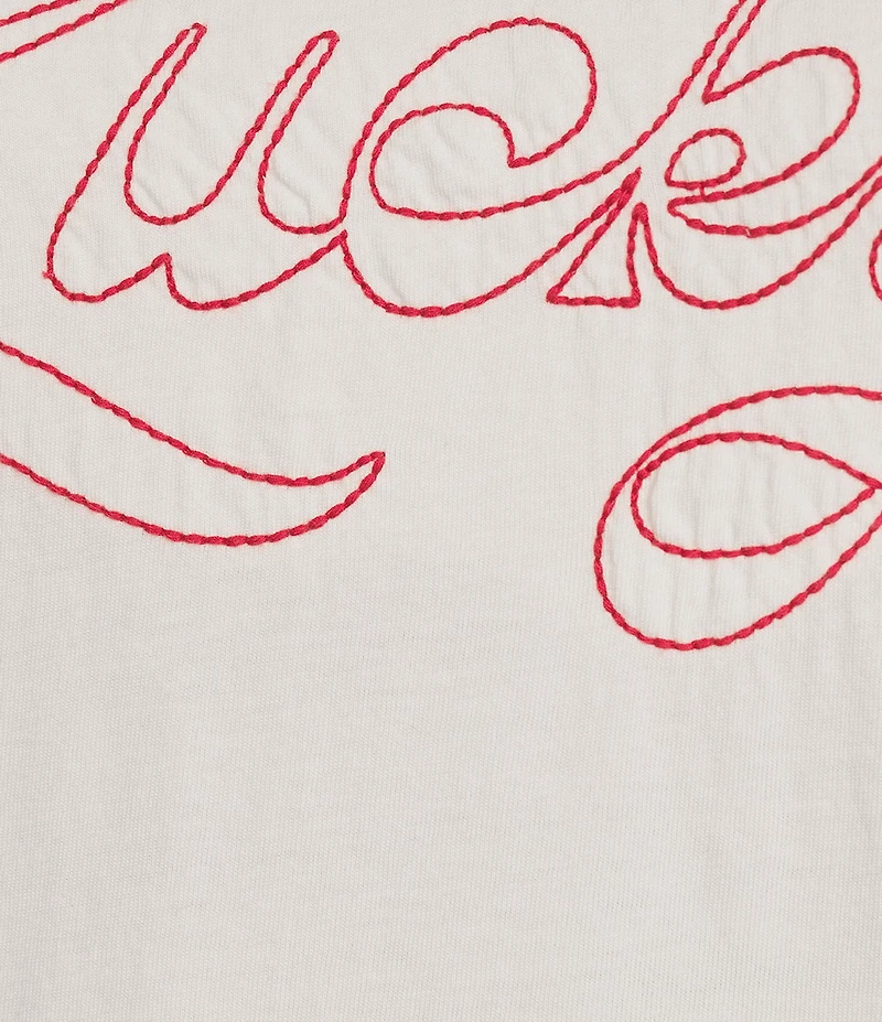 Lucky Brand Knit Lucky Ribbon Front Design Crew Neck Short Sleeve Tee