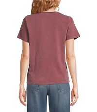Lucky Brand Knit Rolling Stone Lace Crew Neck Short Sleeve Tee