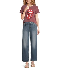 Lucky Brand Knit Rolling Stone Lace Crew Neck Short Sleeve Tee