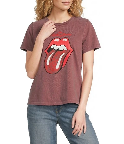 Lucky Brand Knit Rolling Stone Lace Crew Neck Short Sleeve Tee