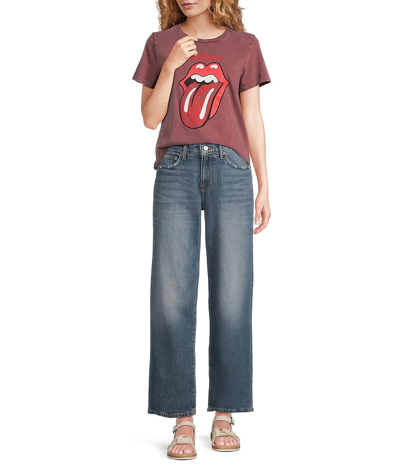 Lucky Brand Knit Rolling Stone Lace Crew Neck Short Sleeve Tee