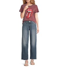 Lucky Brand Knit Rolling Stone Lace Crew Neck Short Sleeve Tee