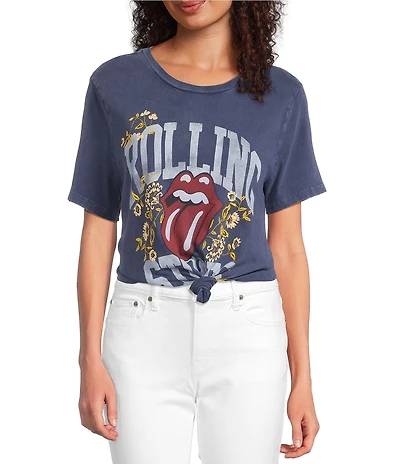 Lucky Brand Knit Rolling Stones Crew Neck Short Sleeve Boyfriend Tee