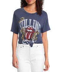 Lucky Brand Knit Rolling Stones Crew Neck Short Sleeve Boyfriend Tee