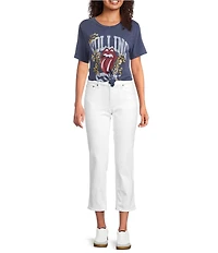 Lucky Brand Knit Rolling Stones Crew Neck Short Sleeve Boyfriend Tee