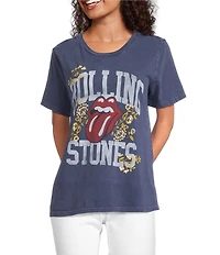 Lucky Brand Knit Rolling Stones Crew Neck Short Sleeve Boyfriend Tee