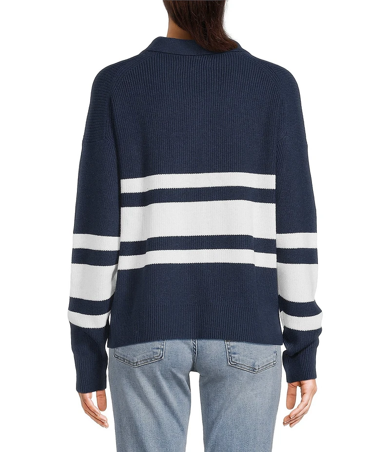 Lucky Brand Knit Rugby V-Neck Long Sleeve Polo Sweater