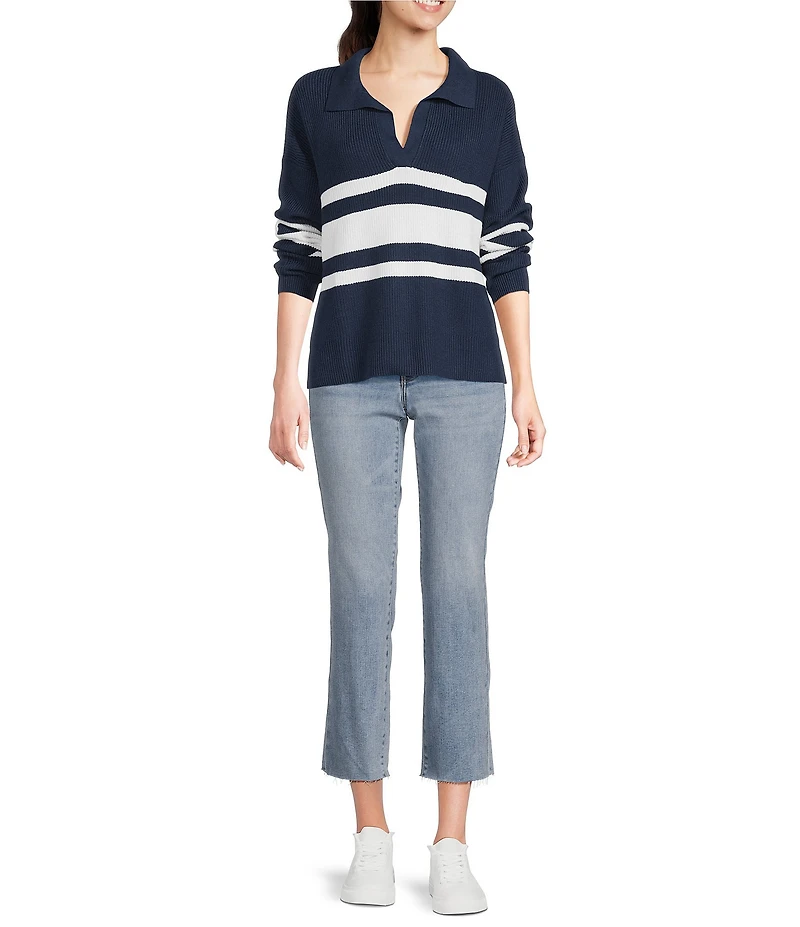 Lucky Brand Knit Rugby V-Neck Long Sleeve Polo Sweater